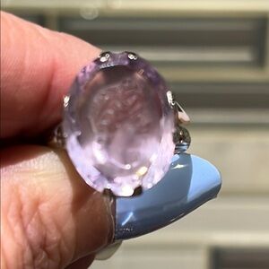 Elegant Estate Vintage Amethyst Cameo inlay 14k White Gold Ring sz6